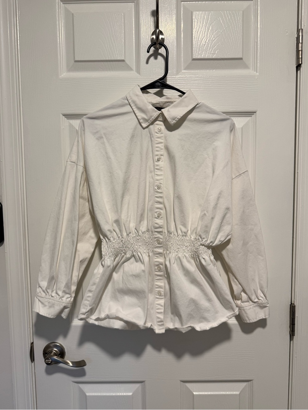 Banana Republic Women's White Button-Front Smocked Waist Shirt Small